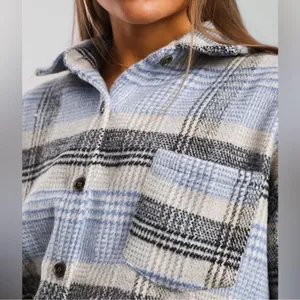 Buckle BKE Blue Plaid Button Front Oversized Shacket size L thumbnail 7