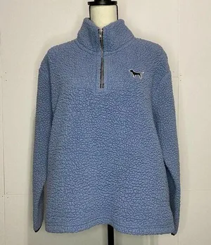 Victoria’s Secret PINK Womens Small Sherpa Blue 1/4 Zip Pullover Fuzzy thumbnail 1