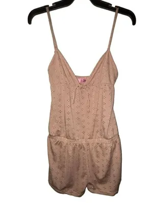 Love to Sleep Romper Coffee Eyelet Tie Front Adj Straps M thumbnail 2