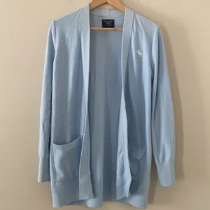 Abercrombie & Fitch Open Front Cardigan With Pockets and Logo Light Blue Size‎ S thumbnail 11