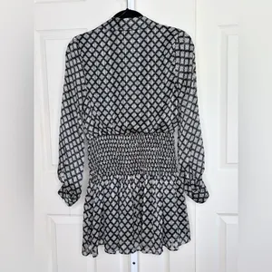 Zara Geometric Smocked Waist Long Sleeve Dress XS NWT thumbnail 3