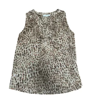 LOFT‎ Women's Medium Sleeveless Top Brown Animal Print Ruffle Blouse thumbnail 1
