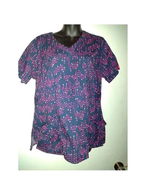 Dickies Unisex Nurse Doc Vet Scrub Top Pockets Size Small Navy with Dots thumbnail 2