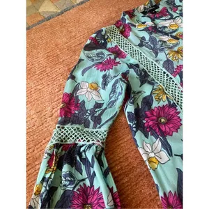 RD + Koko Anthropologie Blue Long Sleeved Teal Floral Printed Top” thumbnail 7