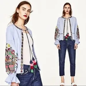 NWOT Blue White Embroidered Top thumbnail 2