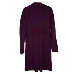 Aran Crafts Cardigan Women Large Purple Excellent Merino Wool Irish Longline thumbnail 3