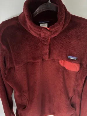 Patagonia Re-Tool Snap-T Polartec Thermal Pro Fleece XL Burgundy Rust Trim Cozy thumbnail 2