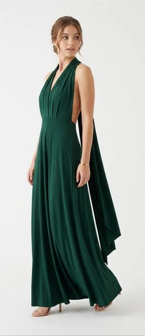 Backless Halter Maxi Dress in Emerald Green Size undefined thumbnail 1