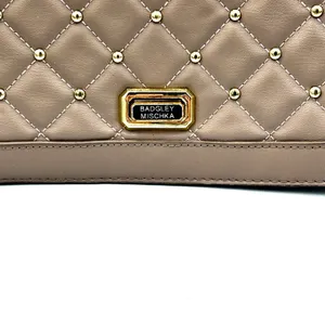 Badgley Mischka Quilted Crossbody Bag Women‎ Small Taupe Gold Studded Glam Purse thumbnail 3