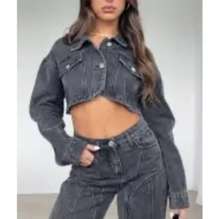 White Fox Boutique - Love You Again Cropped Denim Jacket in Faded Black / Gray thumbnail 5