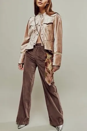 Free People Ballet Racer Jacket Cropped Velvet Ruffled Champagne Rose Size: XL thumbnail 2