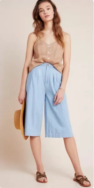 Pilcro and the letterpress by Anthropologie Mina Chambray Culottes Gaucho Pants thumbnail 1