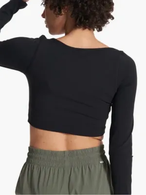 Vuori NWT Long-Sleeve Black Ruched Crop Top Bra Size L thumbnail 2