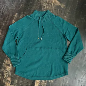 Women’s Max Studio Drawstring Mock Neck Teal Green Sweater Cotton Blend Medium thumbnail 1