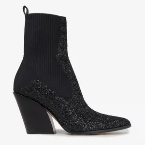 Jimmy Choo Mele Glitter 85 Chelsea Stretch Knit Block Heel Ankle Boots Black 36 thumbnail 2