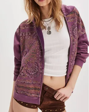 Found for Free People Motif Full Zip Hoodie in Vintage Purple Sz L NWT $220R thumbnail 1
