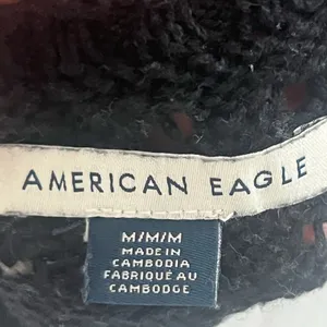 American Eagle Black & Cream Knit Crop Tank Top thumbnail 3
