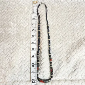 Vintage Black Floral‎ Ceramic Bead Cord Necklace Witchy Goth Romantic thumbnail 8
