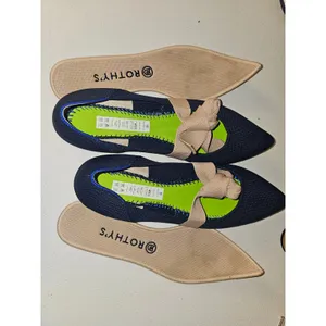 Rothy's Womens Navy The Point‎ Mary Jane Flats Shoes With Tan Bow Strap 10.5 thumbnail 5