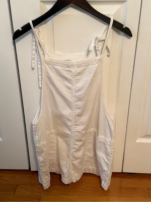 Aerie Linen Tie Shoulder Shortall Romper in White thumbnail 2