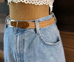 Vintage Brown Leather Buckle Braided Woven Rope Western Boho Belt thumbnail 6