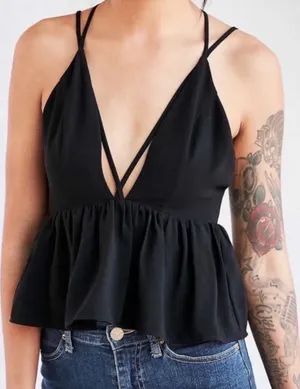 Urban Outfitters Black Cross Front Babydoll Cami Crop Tank thumbnail 1