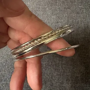 Silver Stacked Thin Fashion Bracelets S/4 Silver Plated Bangle - Costume Jewelry thumbnail 7