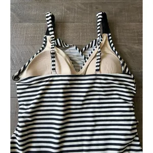 MERONA‎ Black White Striped One Piece Swimsuit Adjustable Straps Size Large thumbnail 5