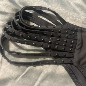 Skims rhinestone swim strappy bikini bottom in gunmetal size 2X thumbnail 3
