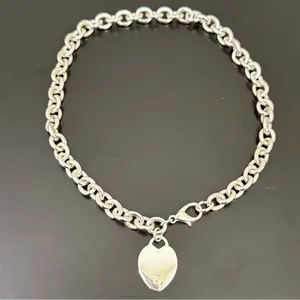 Unsigned Silver-tone Chunky Chain Heart Pendant “G” Stamped 16” Necklace 55g. thumbnail 5