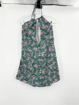 Free People Lyla Floral Halter Tunic Blouse Size Large‎ Women's Green Balsam thumbnail 3