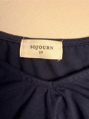 Sojourn Womens Small Petite Navy Blue V Neck Puff Sleeve Knit Top Made USA thumbnail 4