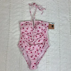 NWT Shade & Shore‎ Multi Rose Halter Plunge Neck One-piece Size Small thumbnail 4
