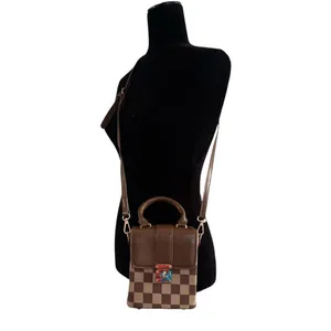 Elegant Brown Checkered Crossbody Bag NWT thumbnail 3