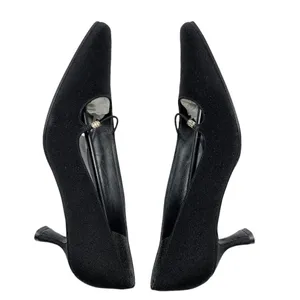 Stuart Weitzman Vintage 90's/Y2K Black Silk Evening Pumps Size 7 AA Kitten Heel Shoes thumbnail 4