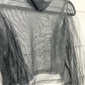 Sheer Black Sparkle Mesh Long Tulle Sleeve Crop Top Size Small thumbnail 6