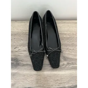 COACH Felt wool square toe pointed heels pumps C Bow y2k Size 8 gray black thumbnail 5