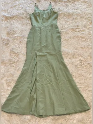 NWOT Dress the Population Iris Sage green Dress slit gown sz S thumbnail 4