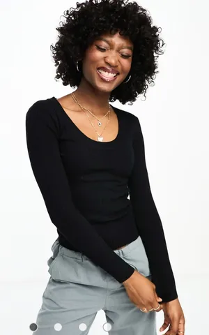ASOS Women's Black Scoop Neck Long Sleeve Ribbed Knit Sweater 4 NWOT thumbnail 1