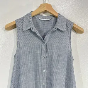 Zara Basic Striped Button Down Tunic Dress XS Blue‎ White Cotton Sleeveless Boho Blue thumbnail 7