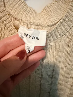 Heyson Distressed Ribbed Knit Sweater Cream Tan Beige Small ESW1084 thumbnail 3