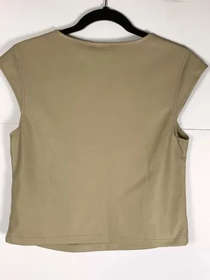 Sincerely Jules Faux Leather Top M Taupe Cap Sleeve NWT Vegan Leather thumbnail 12