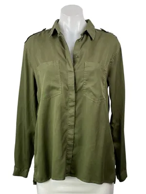 Zara Women's Green Pocket Long Sleeve Collared Button Down Shirt Top Size S thumbnail 1