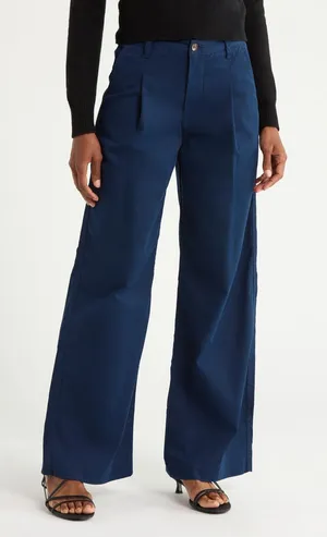 AG Adriano Goldschmied $235 Jules Pleated Wide Leg Chino Pants in after midnight blue 26 thumbnail 1