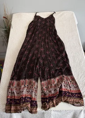 Natural Life Womens Large Brown Floral Boho Wide Leg Spaghetti Strap Jumpsuit thumbnail 1