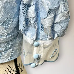 For Love & Lemons Uma Lace Crop Top S Blue Embroidered Puff Sleeve NWT Fairycore thumbnail 9