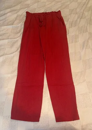 Ambiance Red Wide-Leg Drawstring Pants thumbnail 1