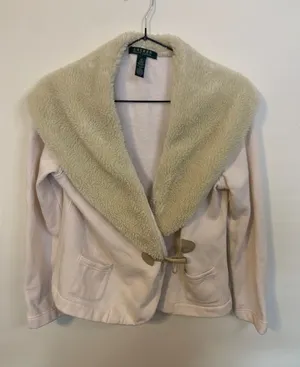 Lauren Ralph Lauren Fleece Jacket Women Medium Cream Excellent Toggle Shearling thumbnail 1