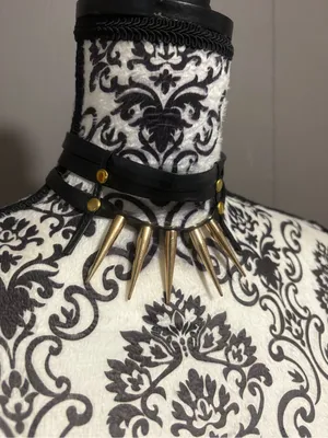 Black Faux Leather Spike Choker Necklace thumbnail 2