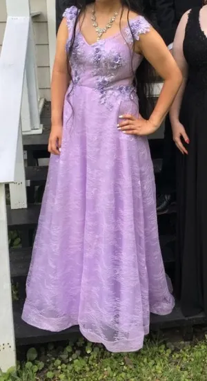 Lavender Lilac Purple Floral Tulle Corset Back Maxi Prom Dress Sz M/8 thumbnail 1